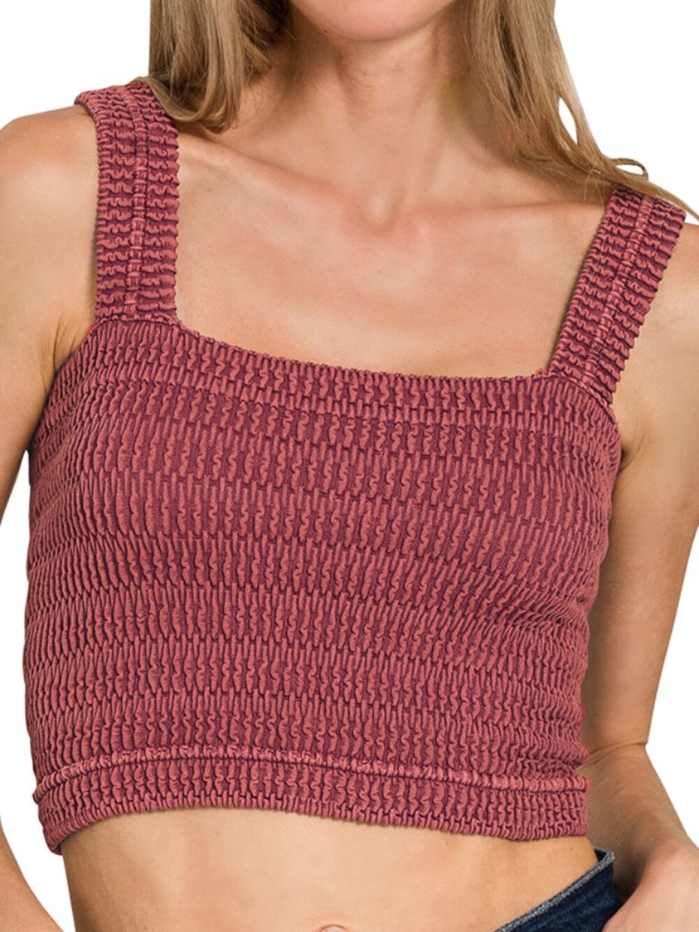 Seamless Winkle Stone Washed Bra Top in Brick